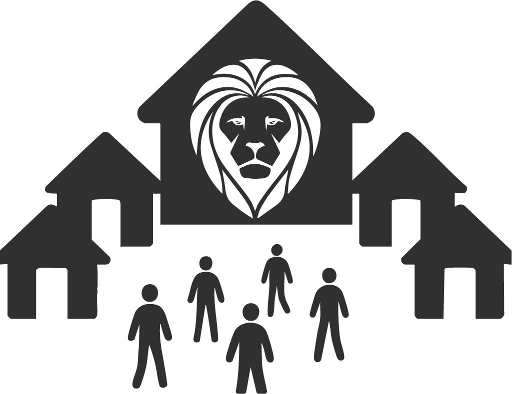 Grey house with Delisa Miller lion logo on the front, representing trusted Manchester estate agents