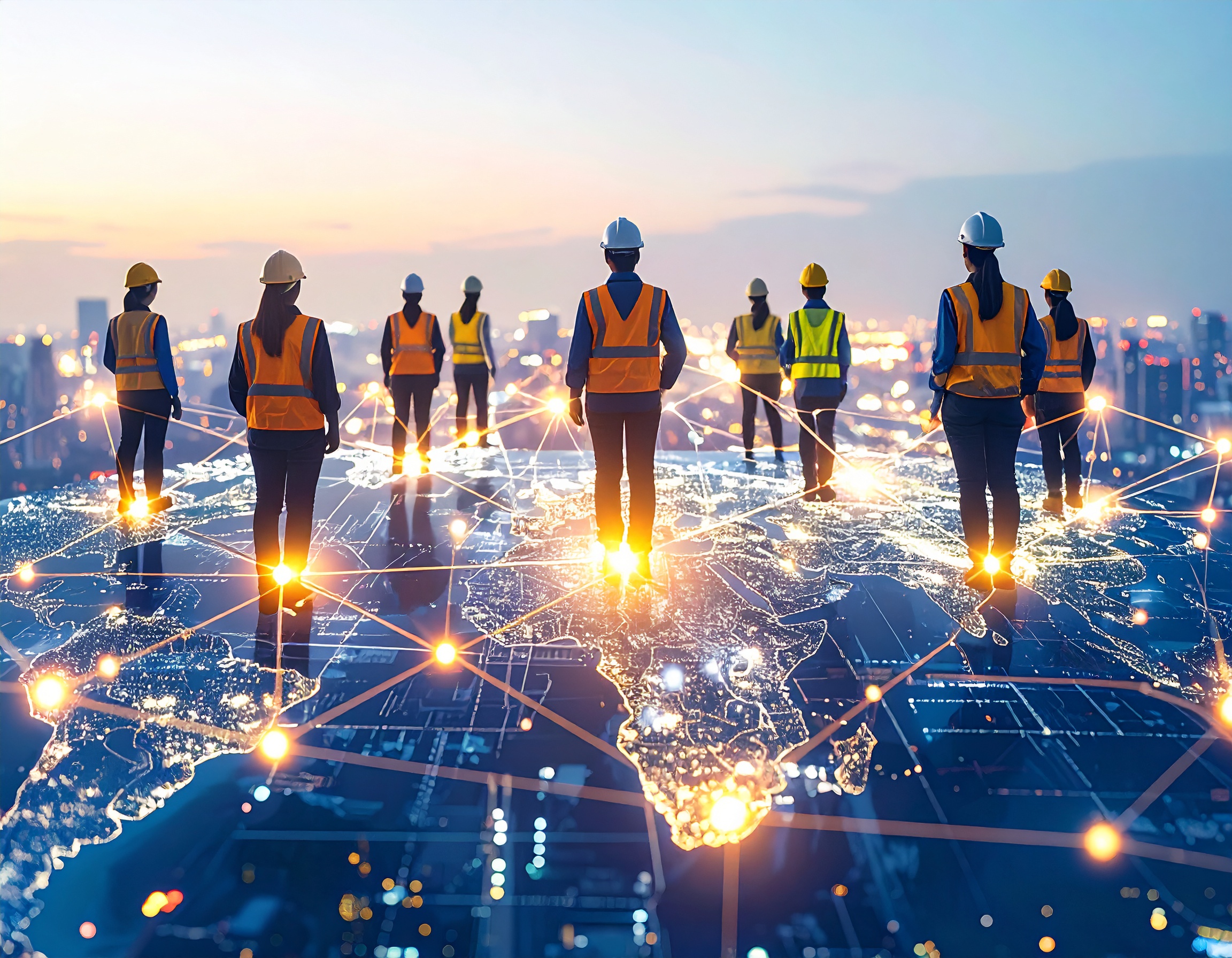 Abstract visual with icons representing various contractor roles, symbolising Delisa Miller’s strong local contractor network