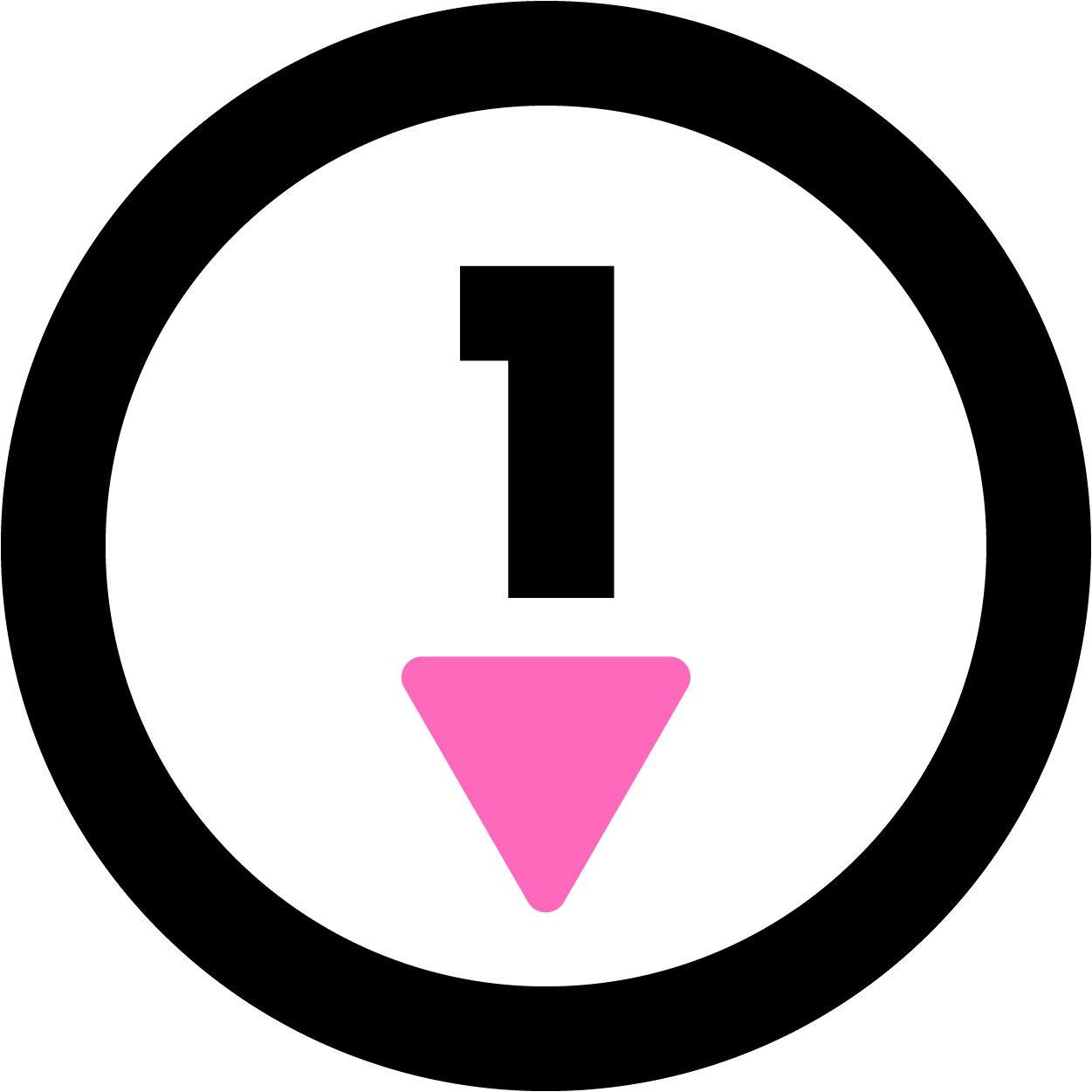Black elliptical icon with number 1 and pink downward arrow, representing step 1 in the tenant process with Delisa Miller