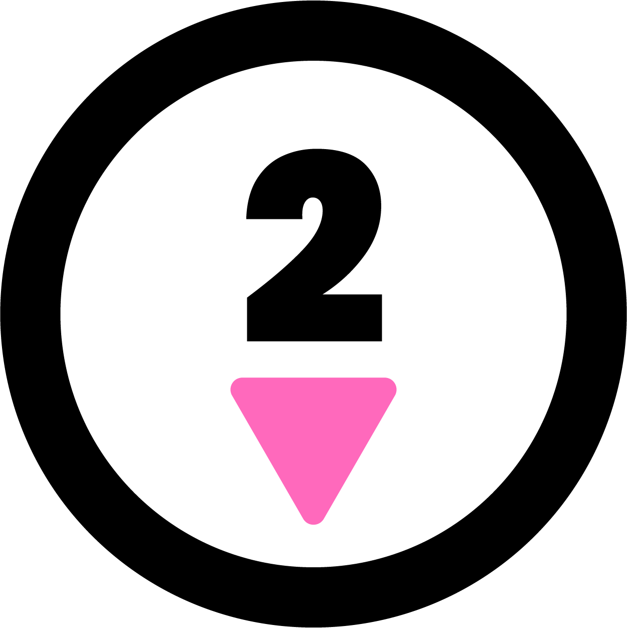 Black elliptical icon with number 2 and pink downward arrow, representing step 2 in the tenant process with Delisa Miller