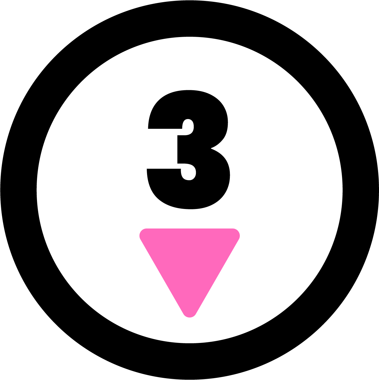 Black elliptical icon with number 3 and pink downward arrow, representing step 3 in the tenant process with Delisa Miller