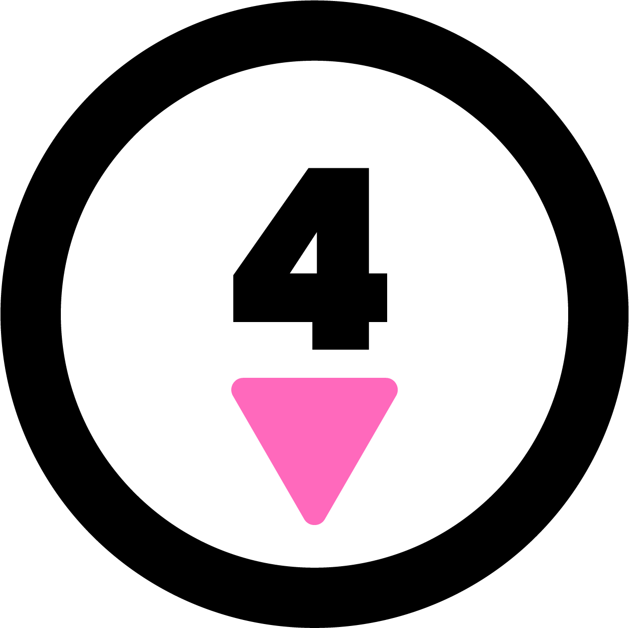 Black elliptical icon with number 4 and pink downward arrow, representing step 4 in the tenant process with Delisa Miller
