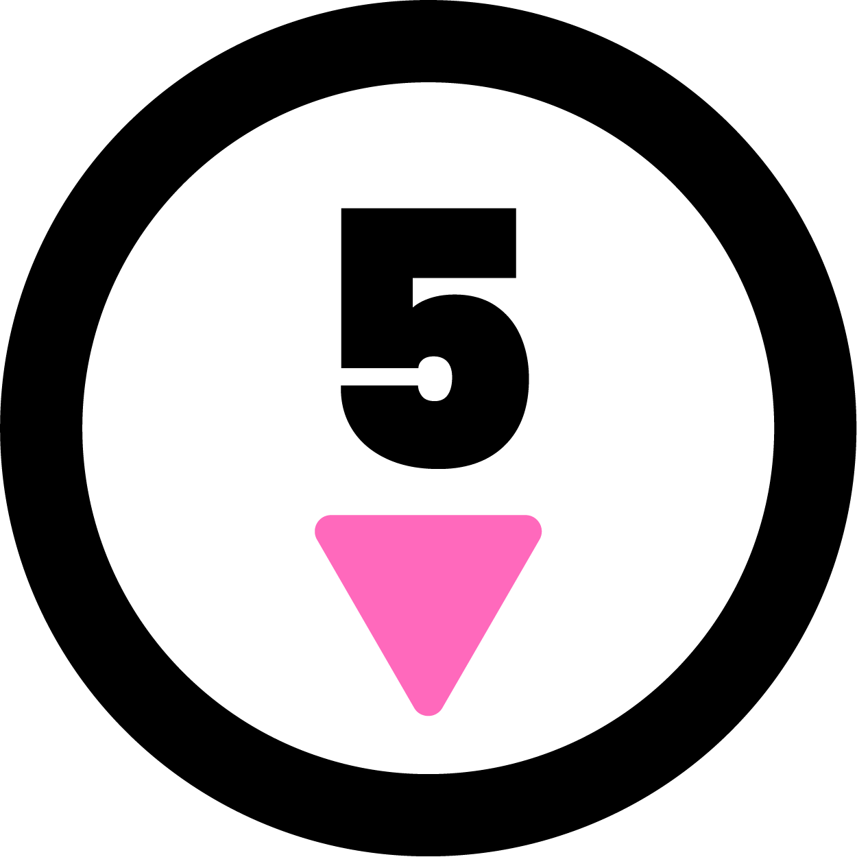 Black elliptical icon with number 5 and pink downward arrow, representing step 5 in the tenant process with Delisa Miller