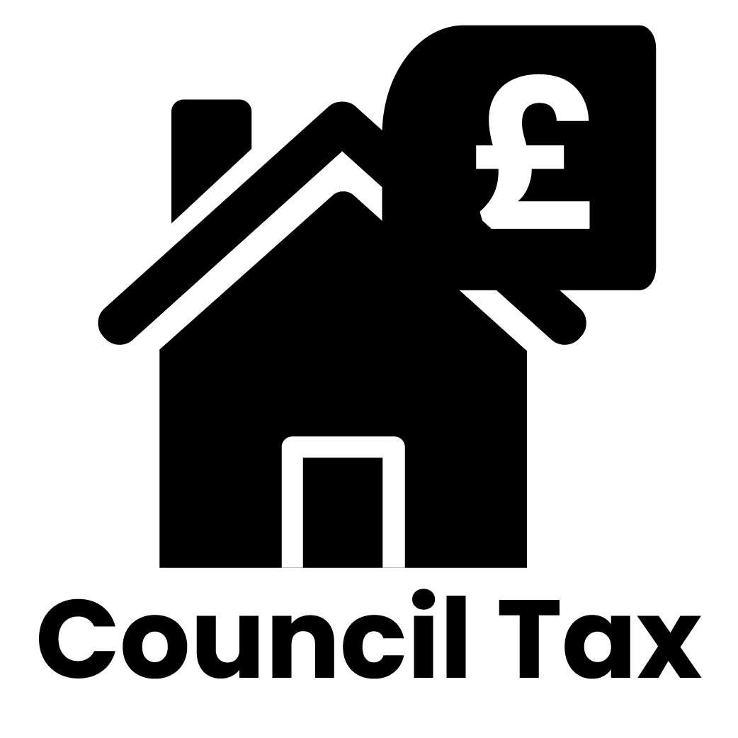Utilities – Council Tax Icon Council tax icon showing a house with a pound sign above, representing property tax services and utilities