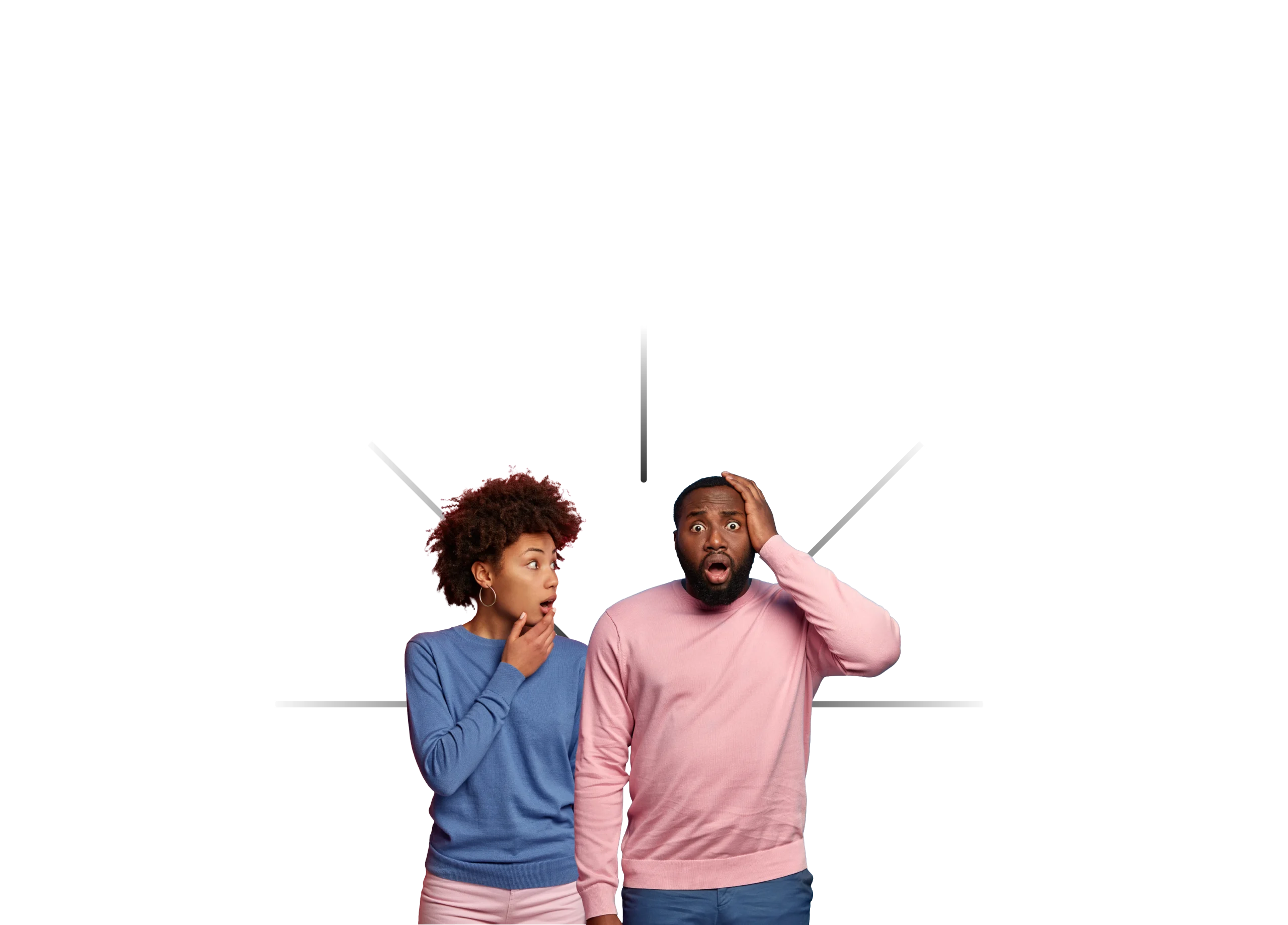 Young man looking up at multiple property choices with a pink house icon above his head