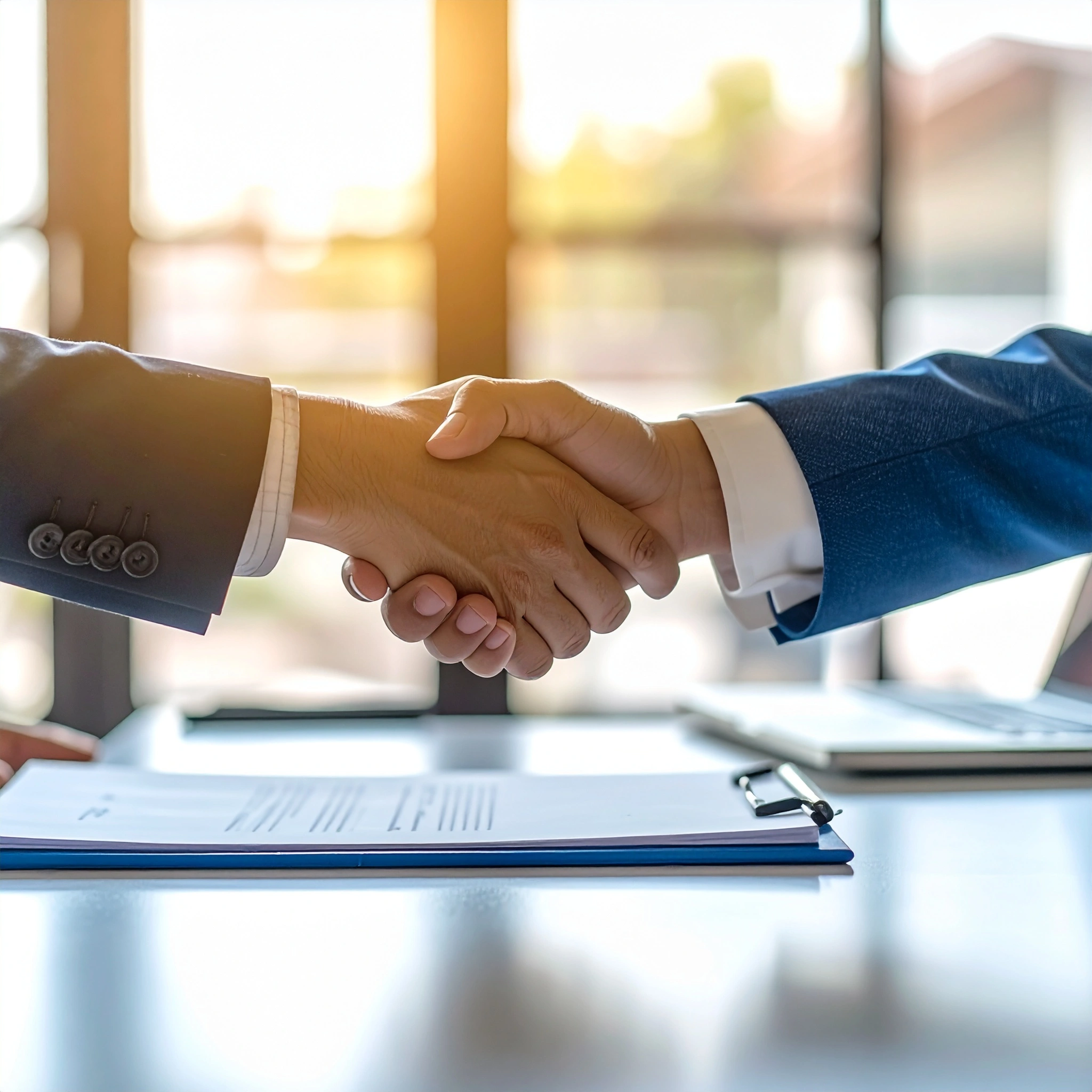 Property sales specialist meeting with a developer client inside Delisa Miller estate agency office in Manchester.