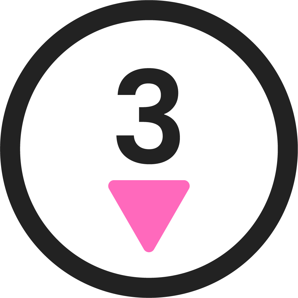 Black elliptical icon with number 3 and pink downward arrow, representing step 3 in the tenant process with Delisa Miller