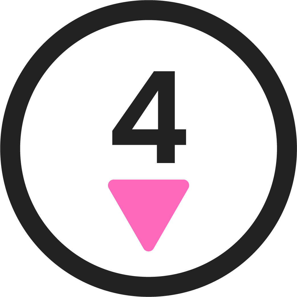 Black elliptical icon with number 4 and pink downward arrow, representing step 4 in the tenant process with Delisa Miller